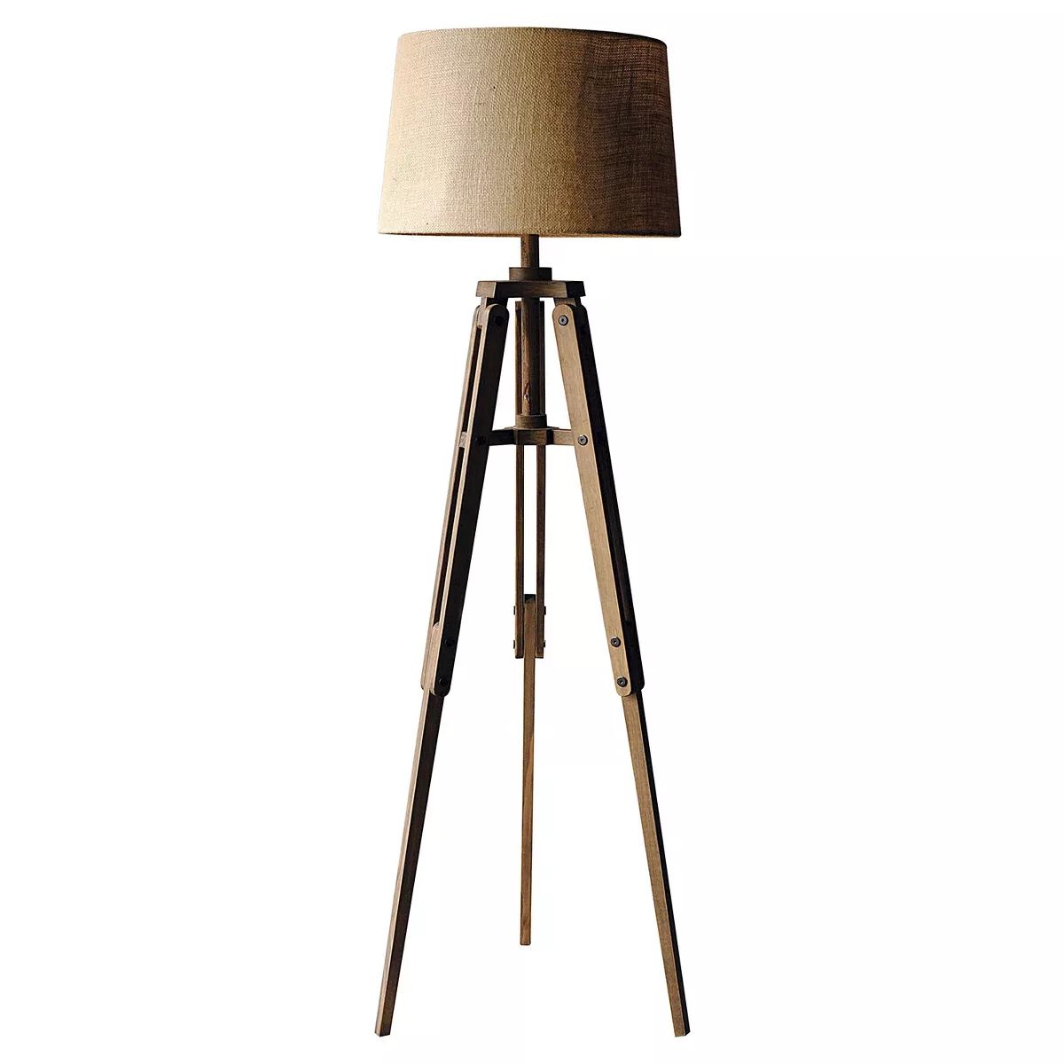 Mariner Tripod Style Wood Floor Lamp with Burlap Drum Shade Rust - Storied Home | Target