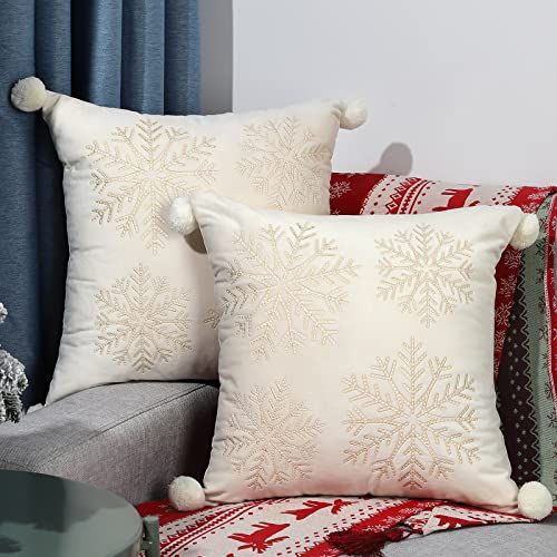 Christmas Throw Pillow Covers, Snowflake Embroi… | Amazon (US)