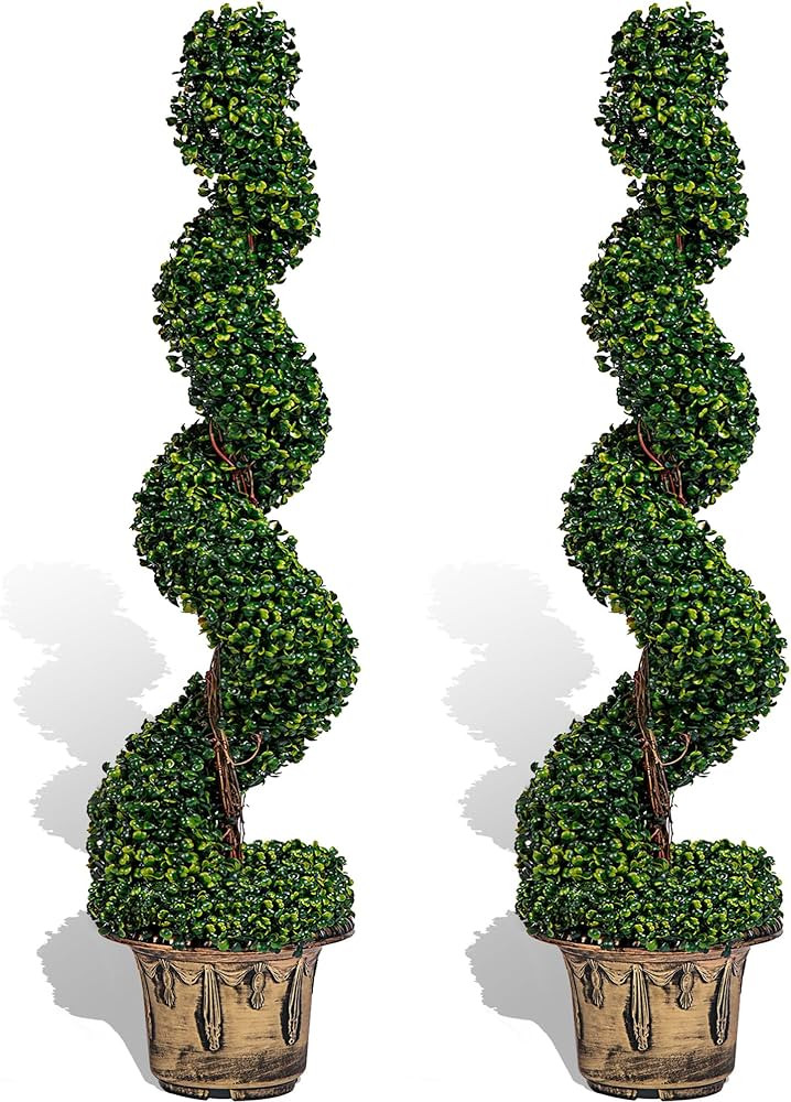 POZOY 2 Pack 4 Ft Artificial Boxwood Topiary Spiral Trees with Retro Planters, Outdoor Faux Plant... | Amazon (US)