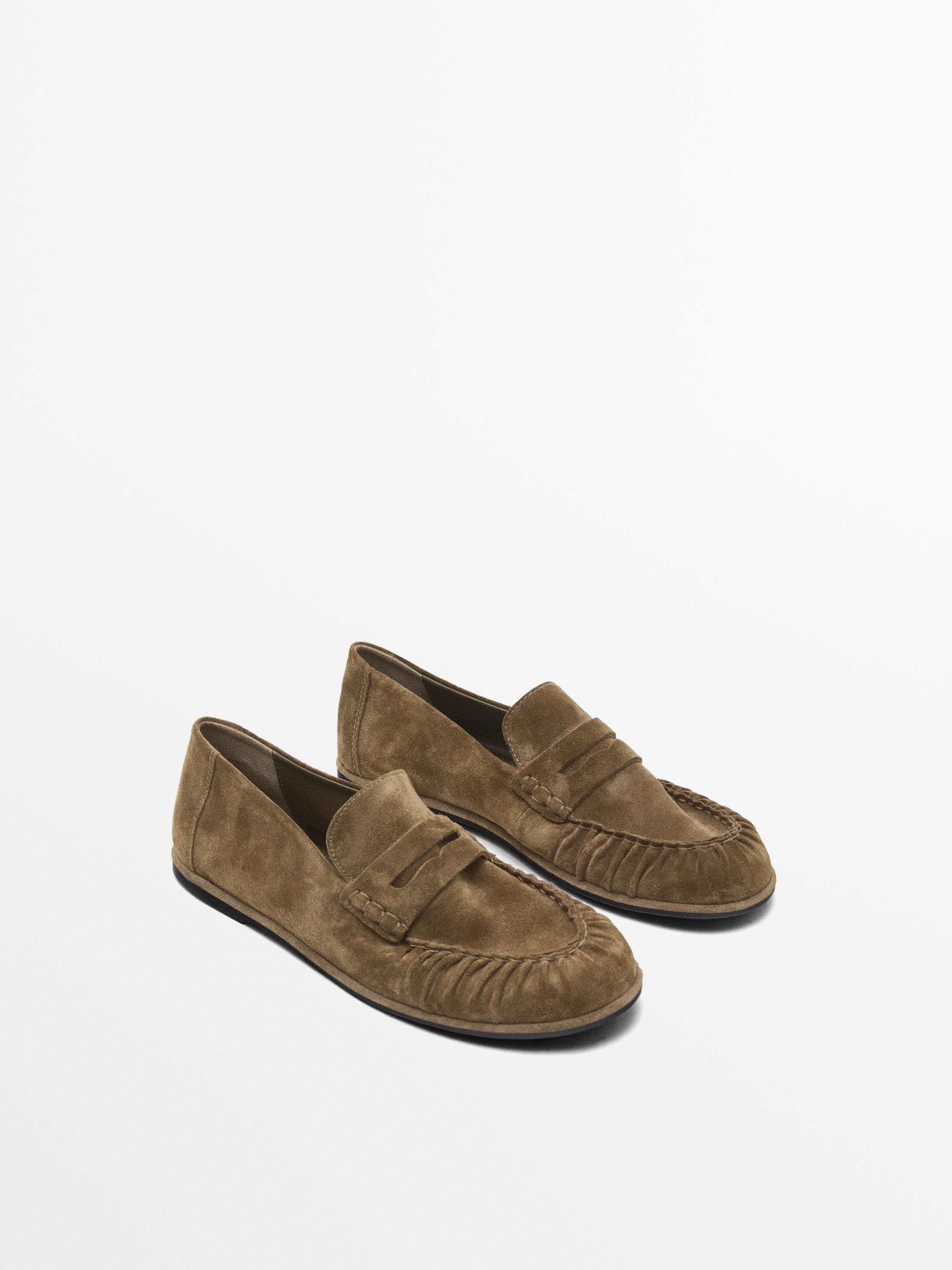 Gathered split leather loafers | Massimo Dutti UK
