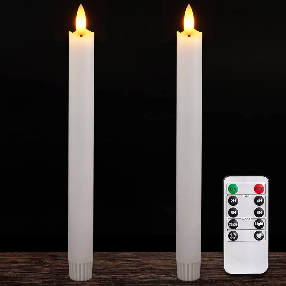 Homemory 2 Pcs White Flameless Taper Candles with Remote and Timer, Real Wax Made 9.6" Battery Op... | Amazon (US)