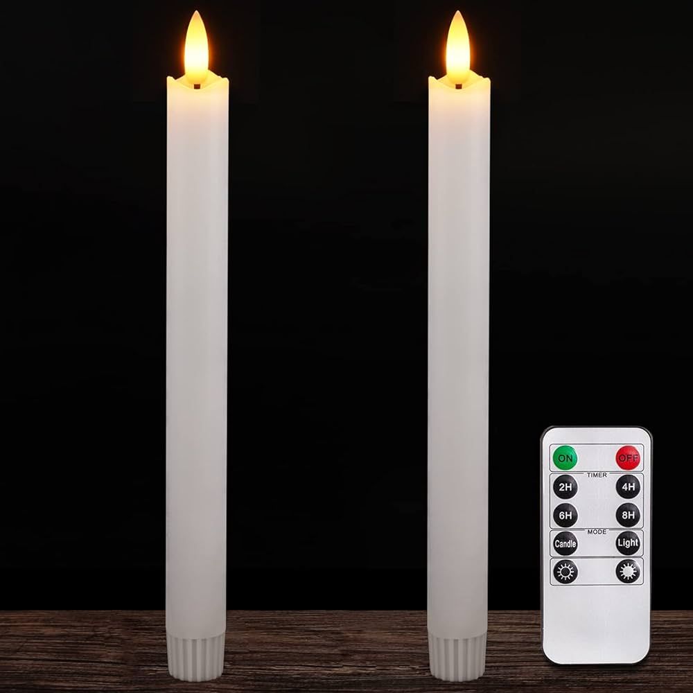 Homemory 2 Pcs White Flameless Taper Candles with Remote and Timer, Real Wax Made 9.6" Battery Op... | Amazon (US)