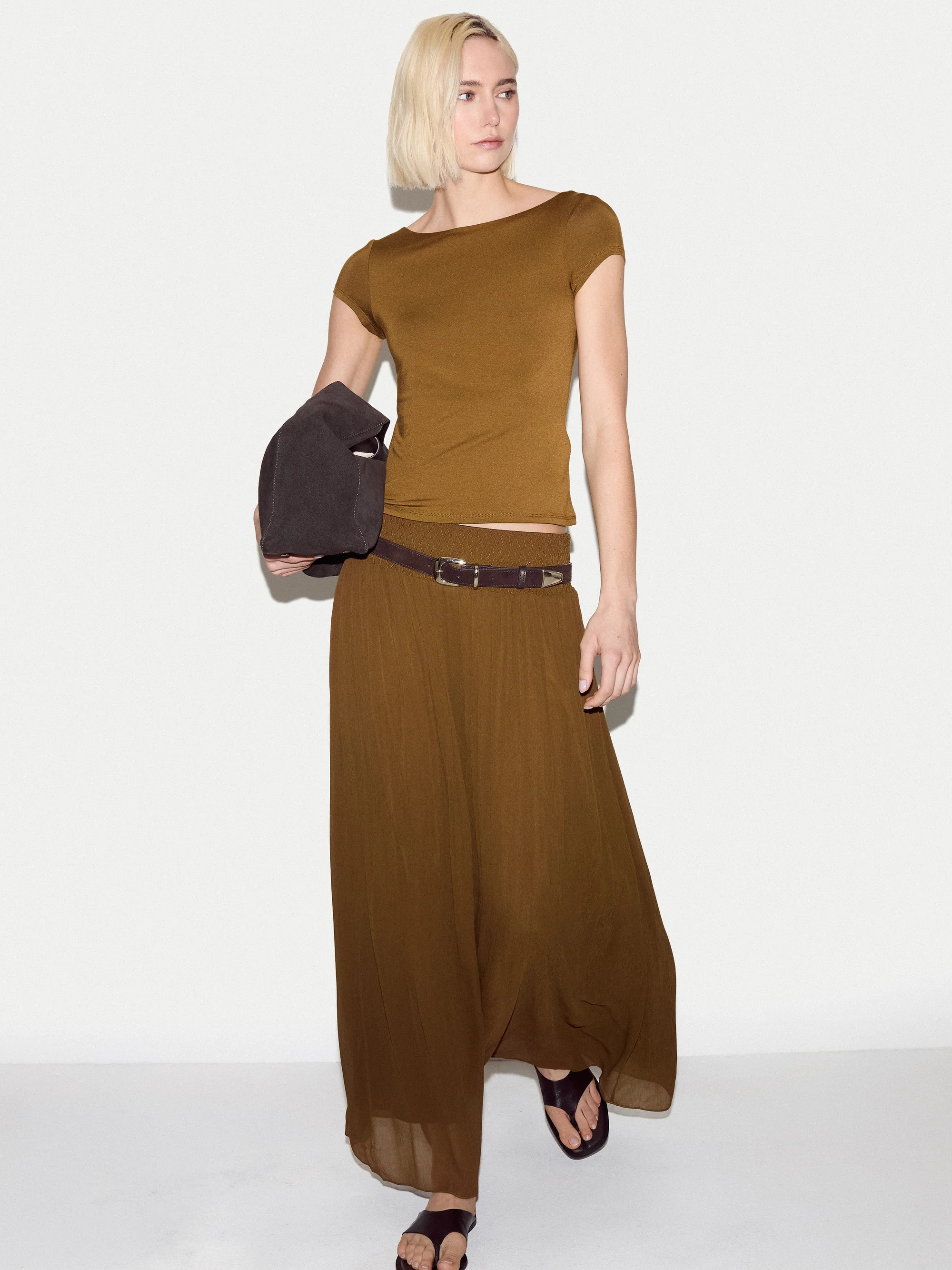 Smocking Chiffon Skirt | Brown | Jigsaw (UK)