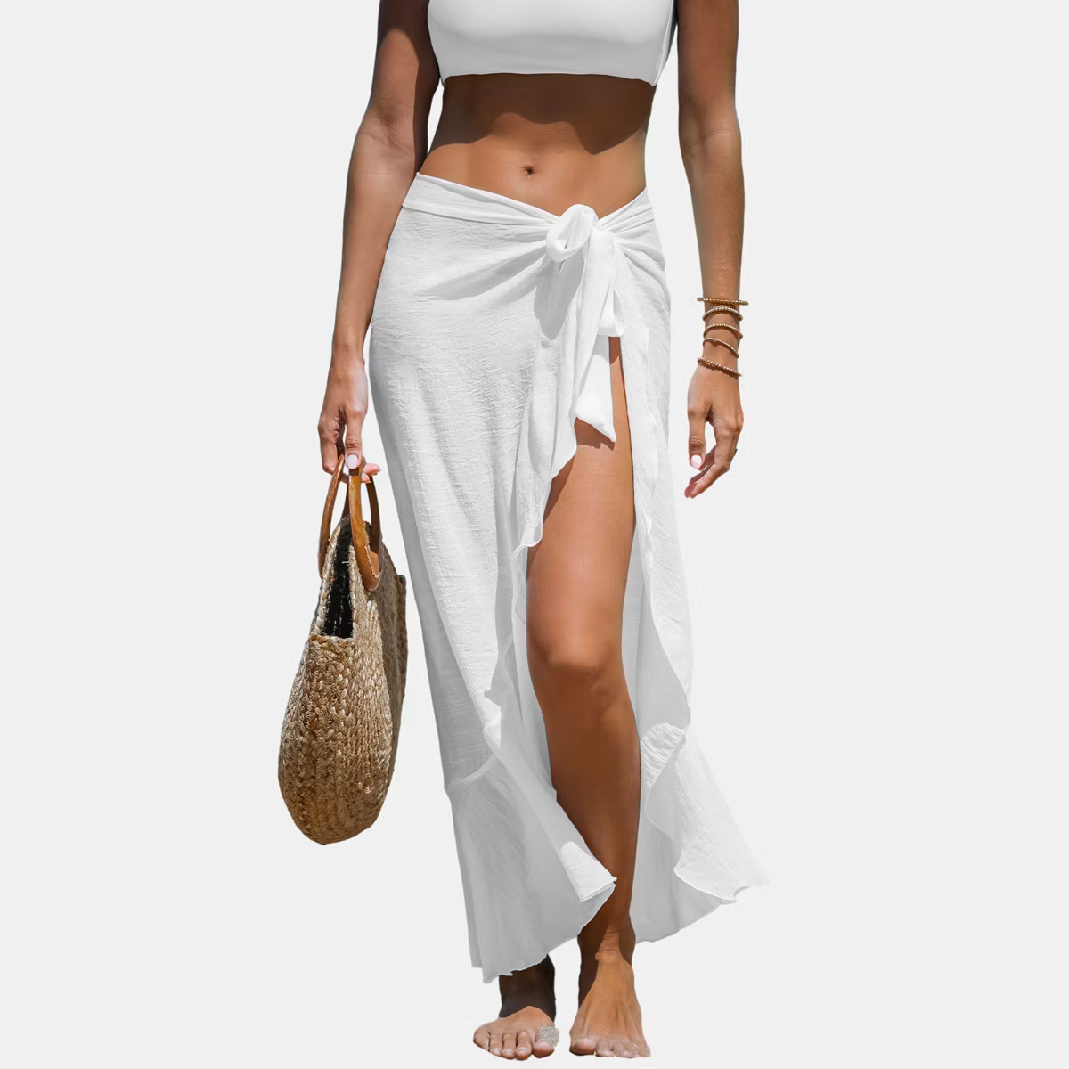 Women's Sheer Ruffled Maxi Cover-Up Sarong - Cupshe-F-White | Target