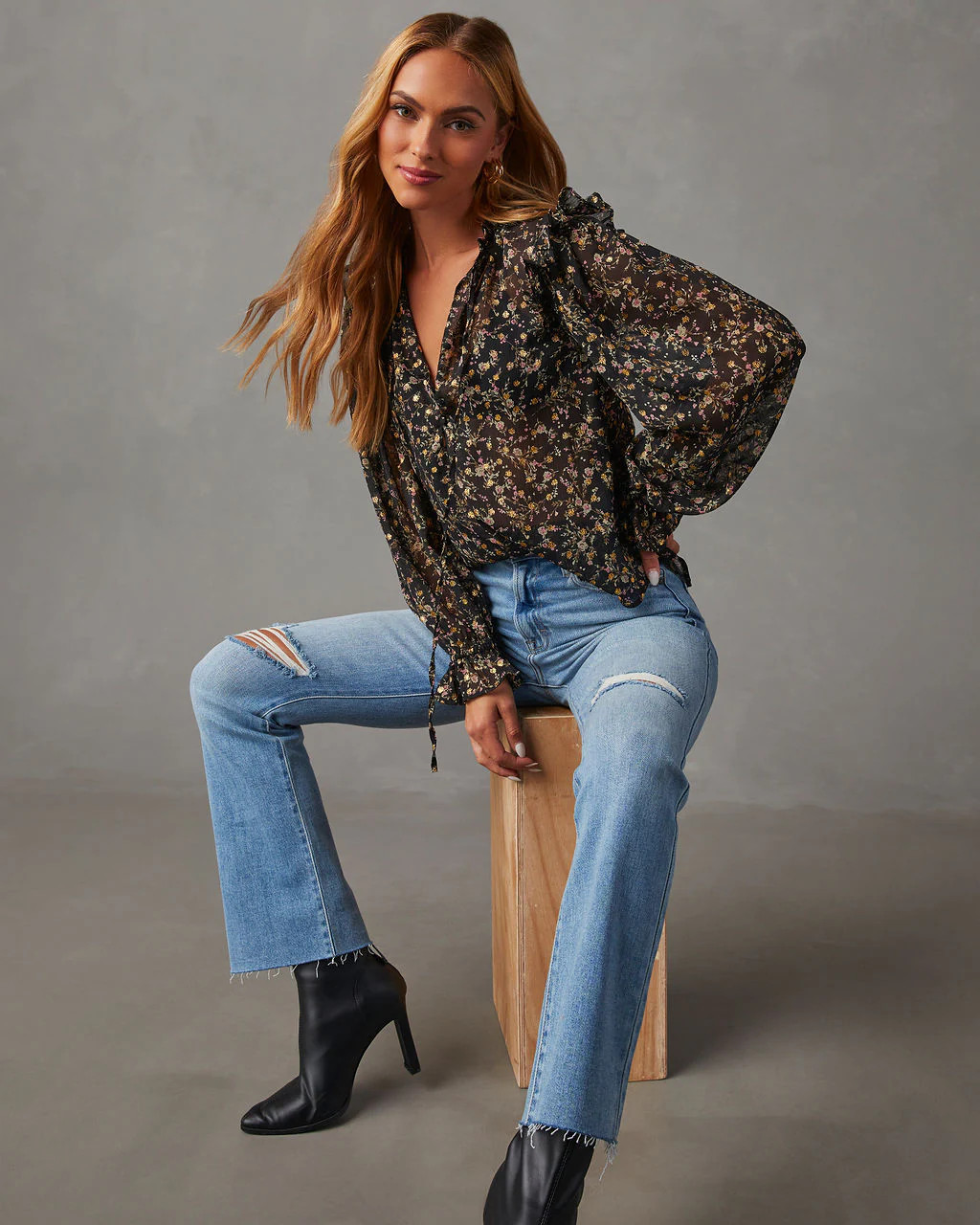 Ditsy Floral Ruffle Trim Blouse | VICI