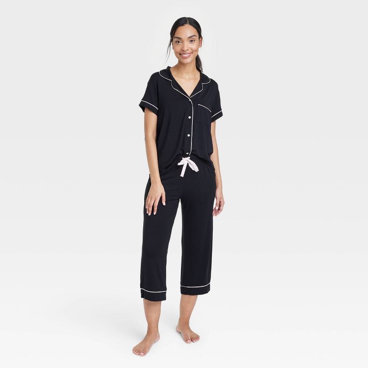 Women's Beautifully Soft Short Sleeve Notch Collar Top and Pants Pajama Set - Stars Above™ | Target