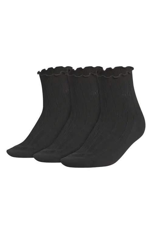 adidas Assorted 3-Pack Ruffle Rib Ankle Socks in Black/black at Nordstrom, Size Medium | Nordstrom
