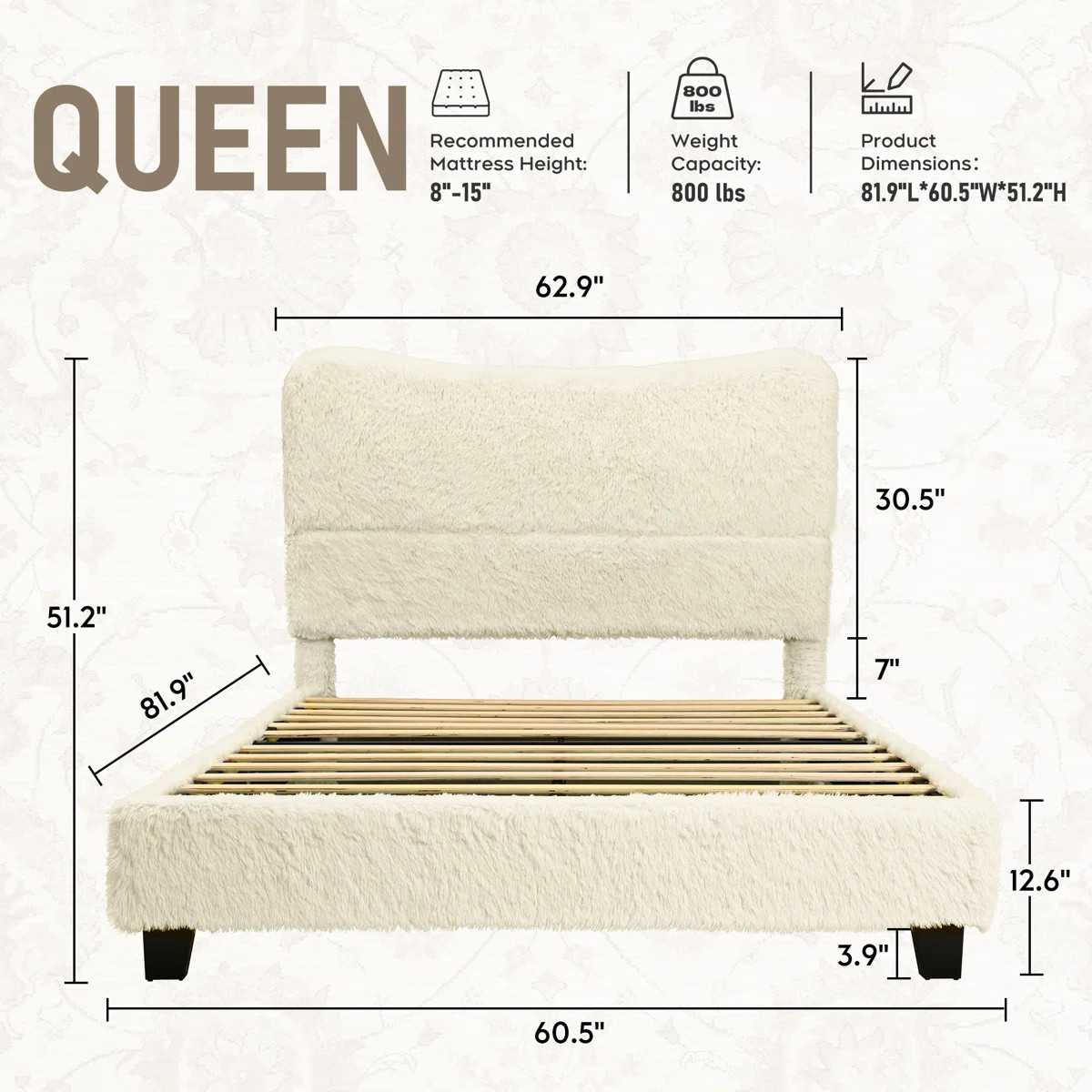 Cloud-feel Fluffy Soft Faux Fur Plush Upholstered Bed | Wayfair North America