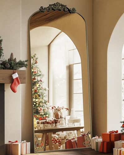 Antok Arched Full Length Mirror, 65"x24" Floor Mirror with Carved, Full Body Mirrors for HomeDecor, Standing/Halling Large Wall Mirror for Bedroom, Living Room, Cloakroom, Bronze, Luxury Style | Amazon (US)