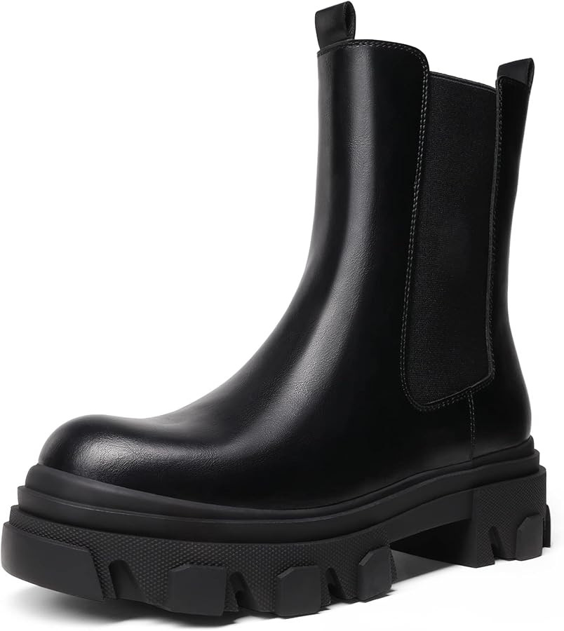 DREAM PAIRS Women's Platform Chelsea Boots Lug Sole Combat Mid Calf Slip On Chunky Ankle Booties | Amazon (US)