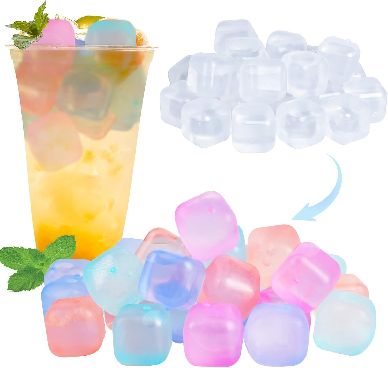 Reusable Ice Cubes for Drinks, Color-Changing Square, 80 Pack | Amazon (US)