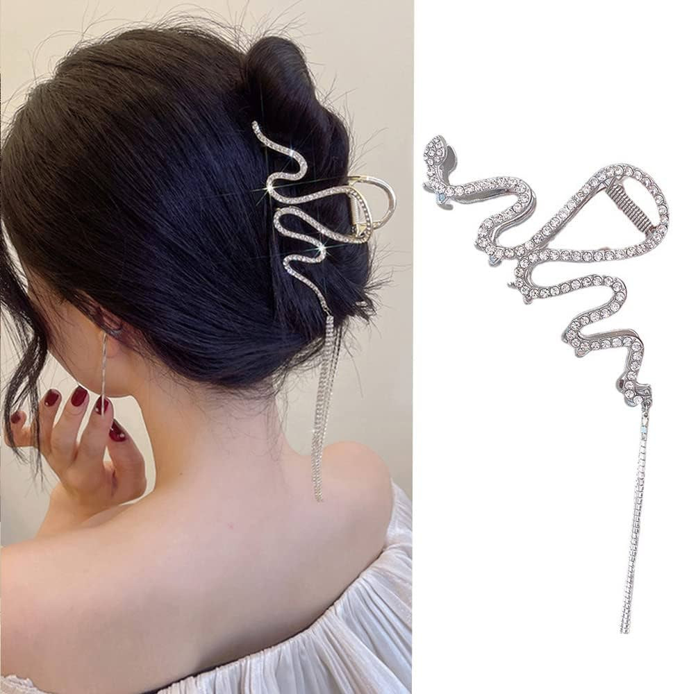 French Hair Claw Clips Metal Silver Snack Rhinestone Hair Accessories Hair Ornaments Geometry Hai... | Amazon (US)