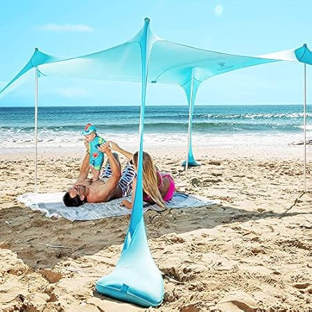 2022 Upgraded Beach Tent Pop Up Shade, HARBLAND 10X10 FT UPF50+ Beach Shade Canopy with 8 Tent Stake | Amazon (US)