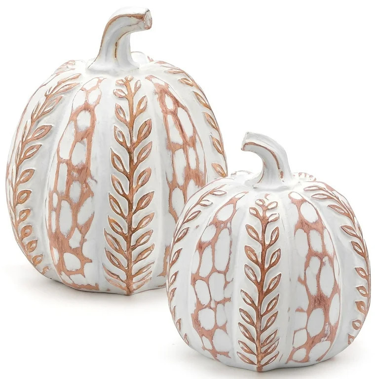Ayieyill 2pcs Resin Pumpkin Figurines with Leaf Pattern Fall Decor Autumn Decor Thanksgiving Deco... | Walmart (US)