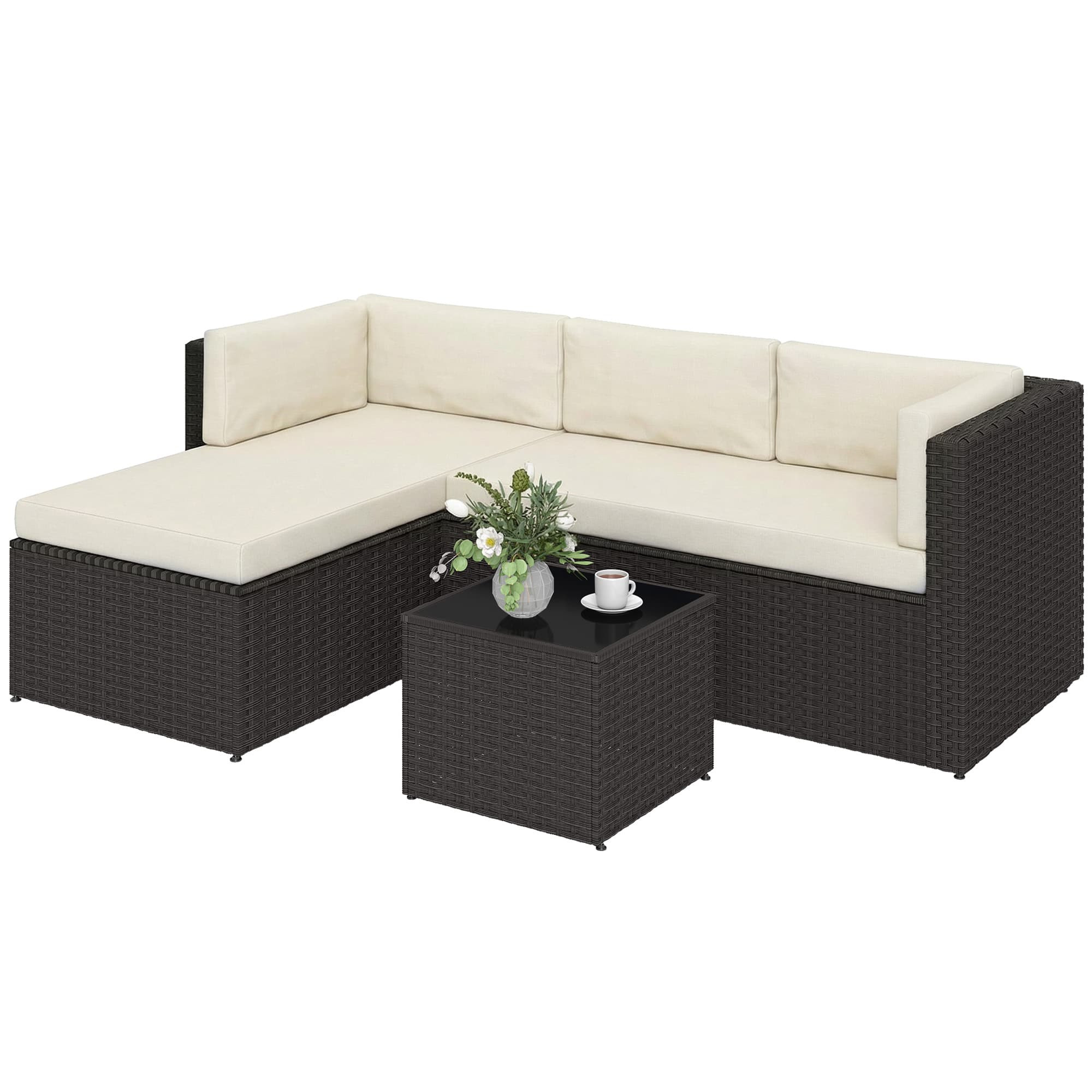 Outsunny - Piece Patio Furniture Set, Wicker Outdoor Patio Conversation Furniture Set with Cushions - Beige | Best Buy U.S.