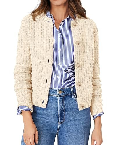 PRETTYGARDEN Women's Knit Cardigan Sweaters Casual Long Sleeve Open Front Button Down Trendy Jackets Outerwear (Beige,XX-Large) | Amazon (US)