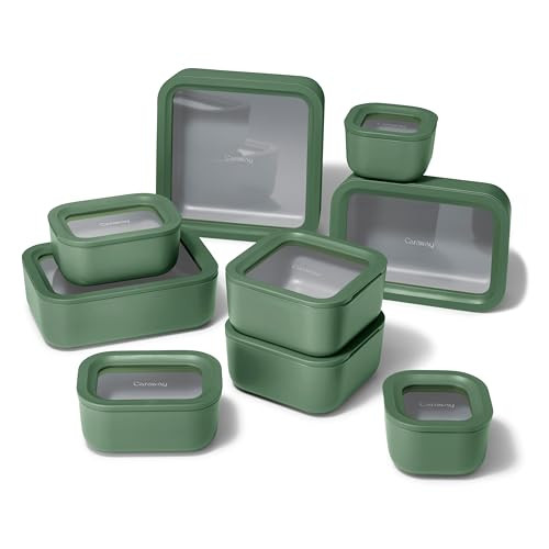 Caraway 22pc Glass Food Storage Set - Storage Containers for Food - Non-Toxic Ceramic-Coated Glass - Air Release Technology - Compact & Stackable Design - Sage | Amazon (US)