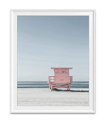 Pink Lifeguard Stand at Beach Ocean Nautical Photography Print, Unframed, Beach Dock, Boardwalk, ... | Amazon (US)