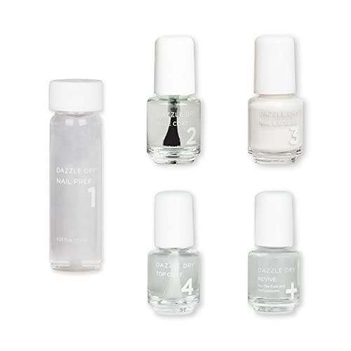 Dazzle Dry Mini Kit 4 Step System - Poised, a semi-sheer iridescent, stark white with subtle pink iridescent shimmer. (5 Piece Kit / 5 Manicures) | Amazon (US)