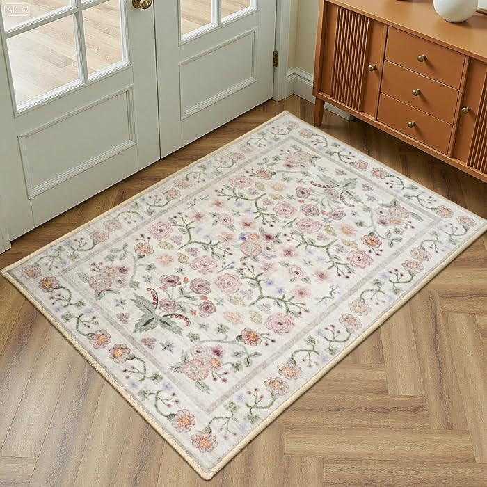 Maxsoft 2x3 Pink Floral Small Door Mat Indoor Entrance Modern | Amazon (US)