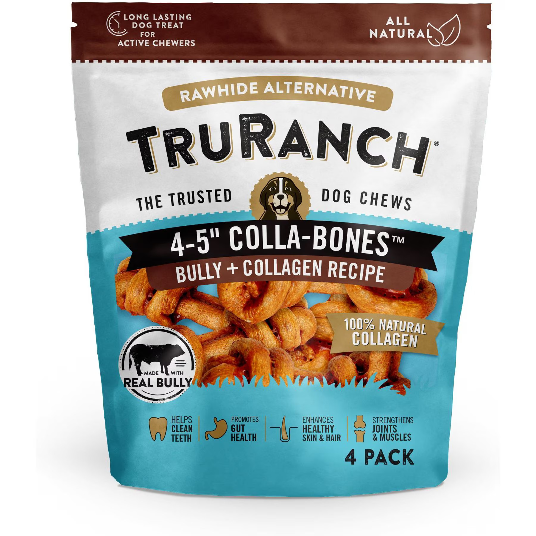 TruRanch 4 to 5-inch Bully Collagen Dog Bones, 4 count, | Chewy