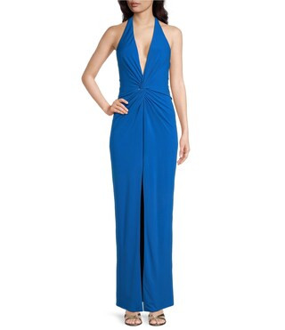 Belle by Badgley Mischka Leah Stretch Crepe Halter Neck Sleeveless Dress | Dillard's | Dillard's