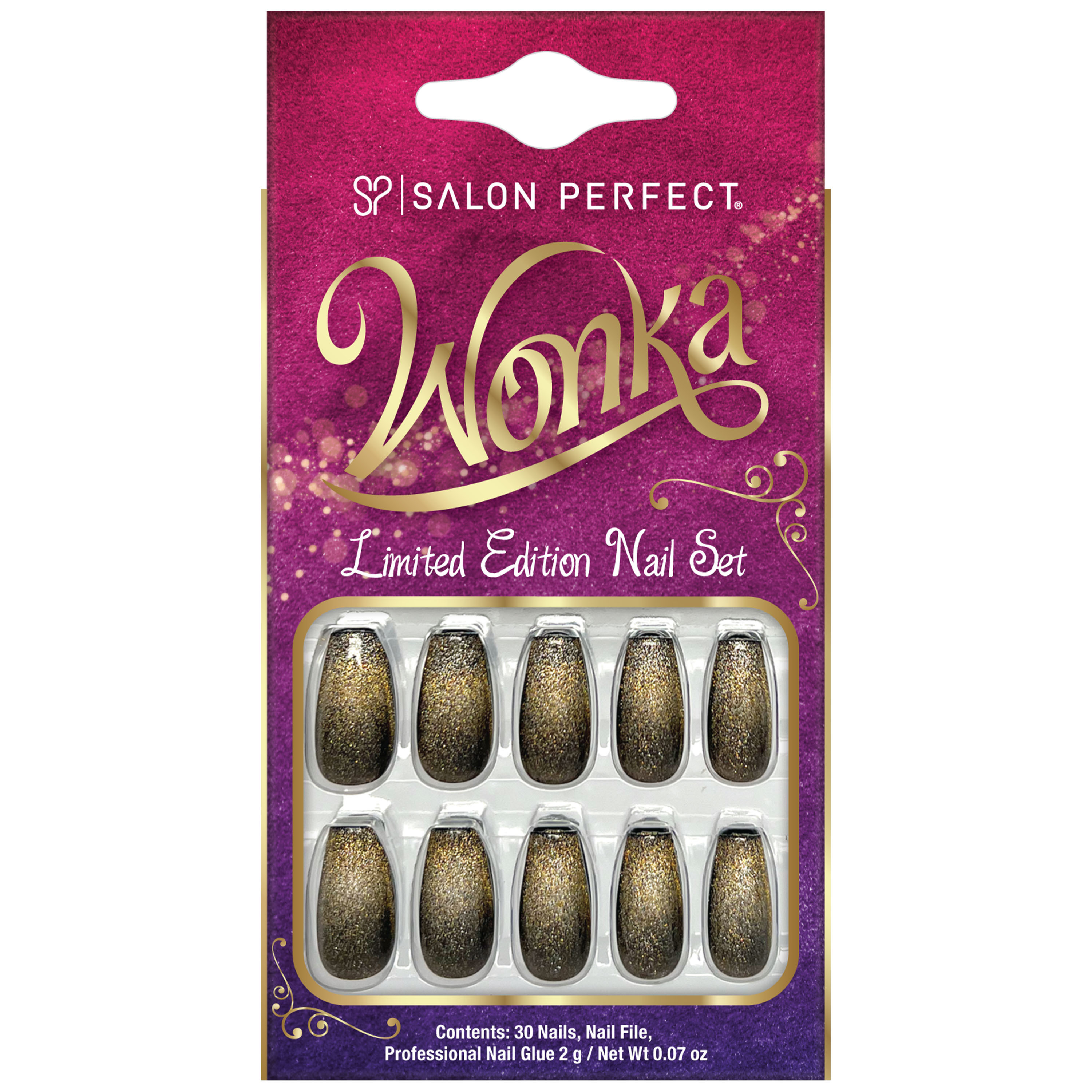 Salon Perfect Wonka Press On Nails 245 Magnetic Velvet Gold, File & Glue Included, 30 Nails | Walmart (US)