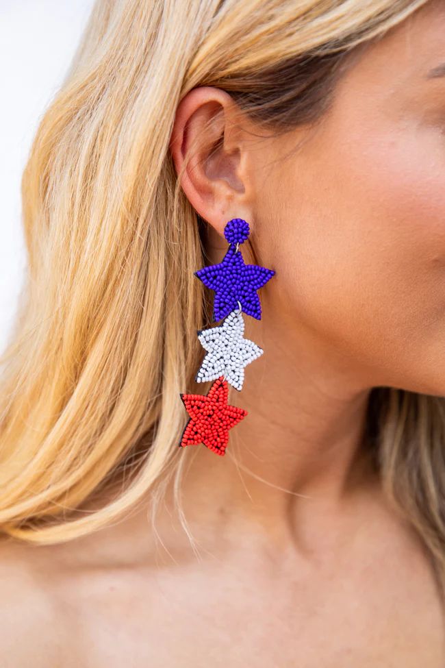 She's A Firecracker Red, White, and Blue Star Beaded Earrings | Pink Lily