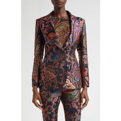 Etro Paisley Brocade Jacket in Multicolour On Blue Base at Nordstrom, Size 6 Us | Nordstrom