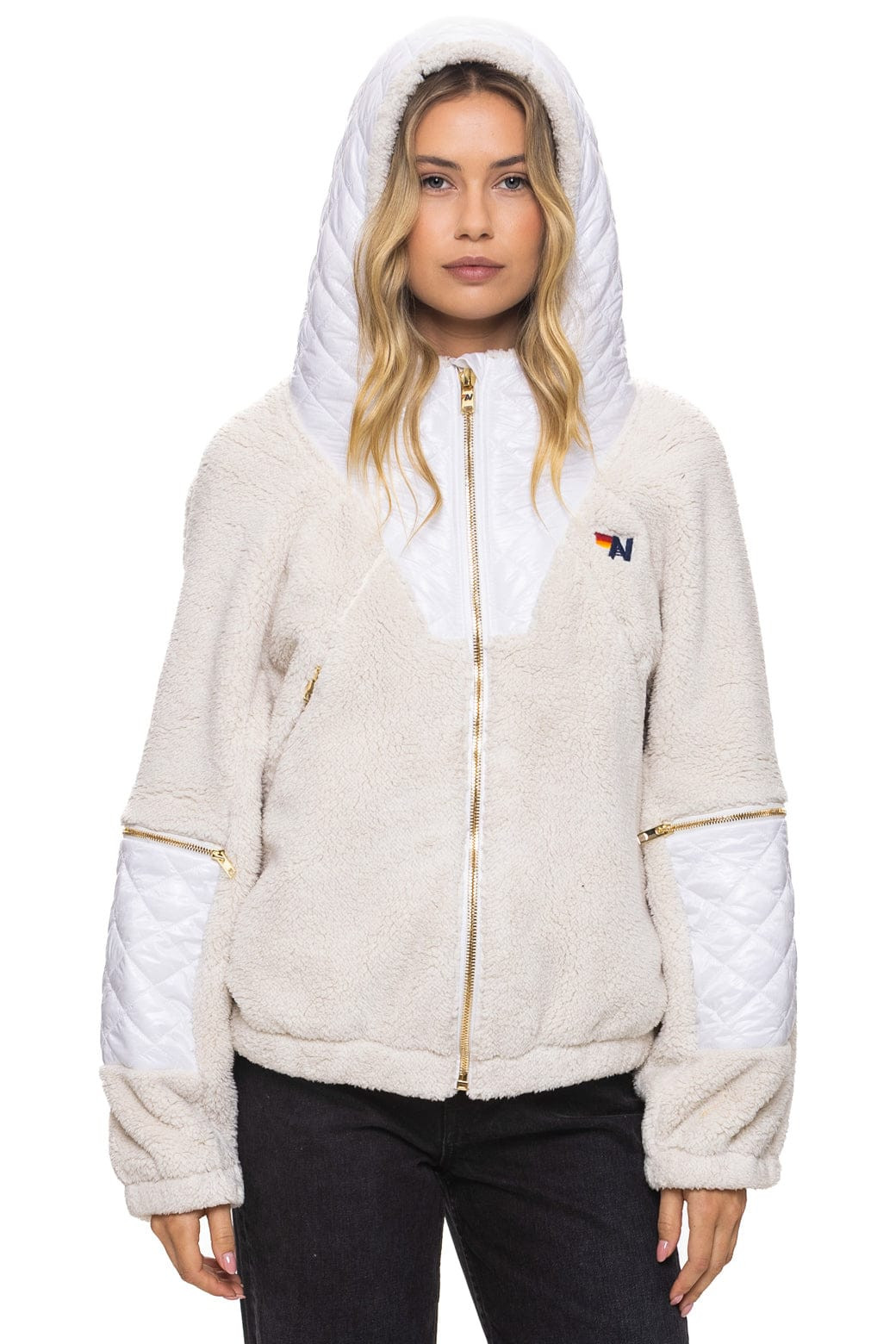 TEDDY UNISEX OVERSIZED HOODED FULL ZIP JACKET - VINTAGE WHITE | Aviator Nation