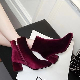 Block Heel Velvet Short Boots | YesStyle Global