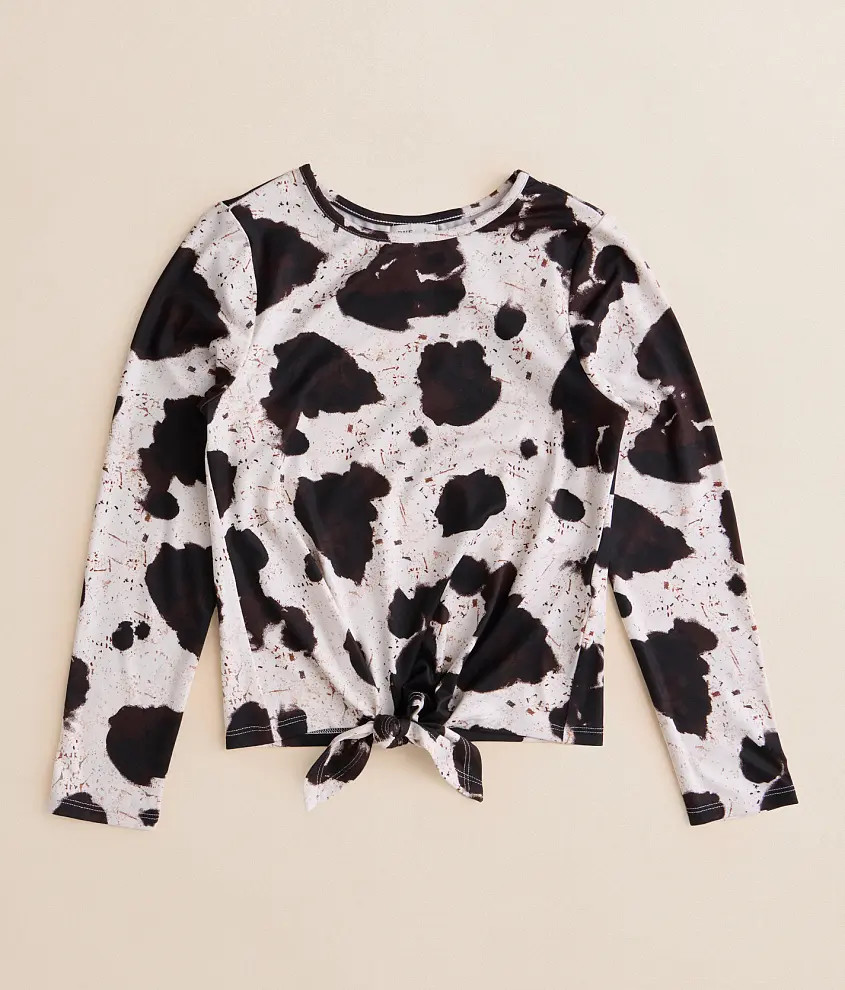 Girls - Cow Print Front Tie Top | Buckle