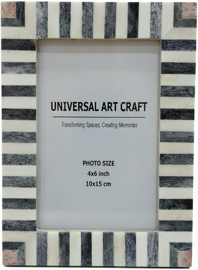 Handmade Grey & White Bone Inlay Photo Frame | Striped Design | 4x6 Inch Tabletop Picture Frame |... | Amazon (US)