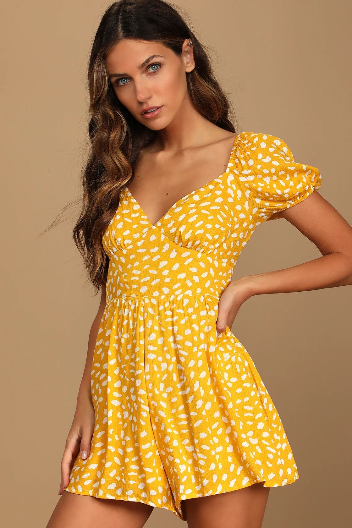 Hey Sunny Yellow Dotted Short Sleeve Romper | Lulus (US)