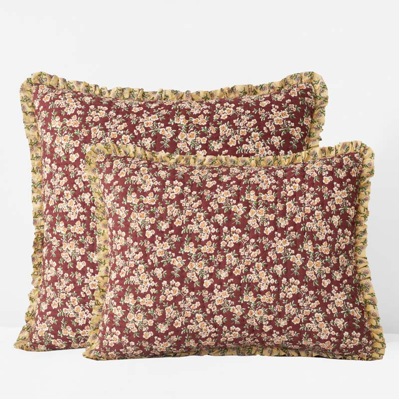 Suhana Reversible Ruffle Quilted Sham - Brick, Standard | The Company Store