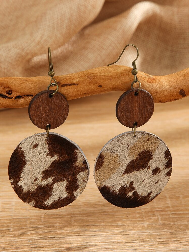 1pair Vintage Cow Pattern Round Drop Earrings For Women For Daily Decoration | SHEIN