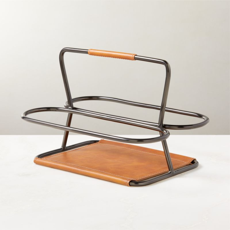 Patio Leather Drink Caddy with Handle + Reviews | CB2 | CB2