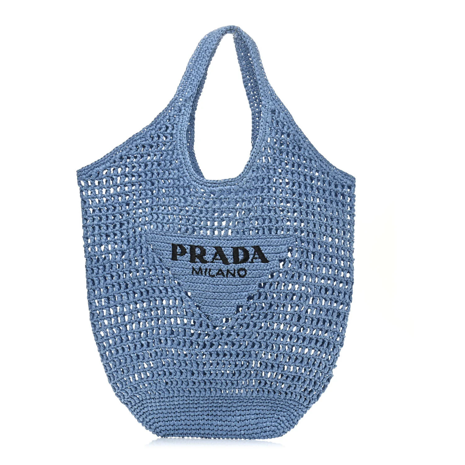 PRADA Raffia Embroidered Logo Shopping Tote Bag Celeste | FASHIONPHILE (US)