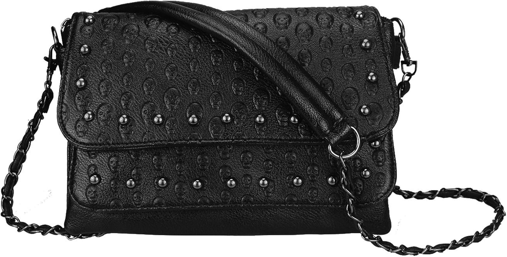 Women Gothic Purse Skull Crossbody bag Rivet Practical Black Shoulder Handbag Halloween purses | Amazon (US)