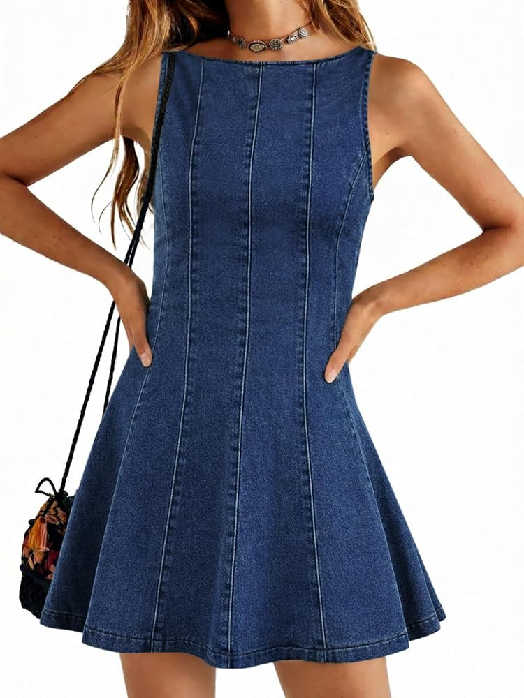 Yousify Womens Casual Denim Overalls Dresses Summer A Line Mini Jean Dress     Babydoll Dress, Sl... | Amazon (US)