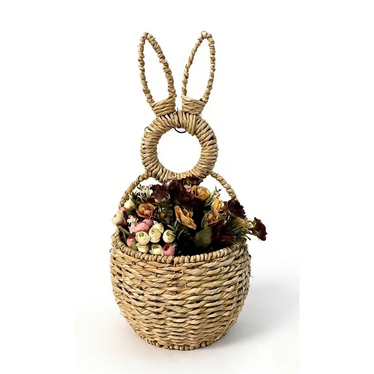 Easter Decorative Bunny Hanging Woven Basket, 23.62x11.81" Open-Style Rattan Door Decor for Flora... | Walmart (US)
