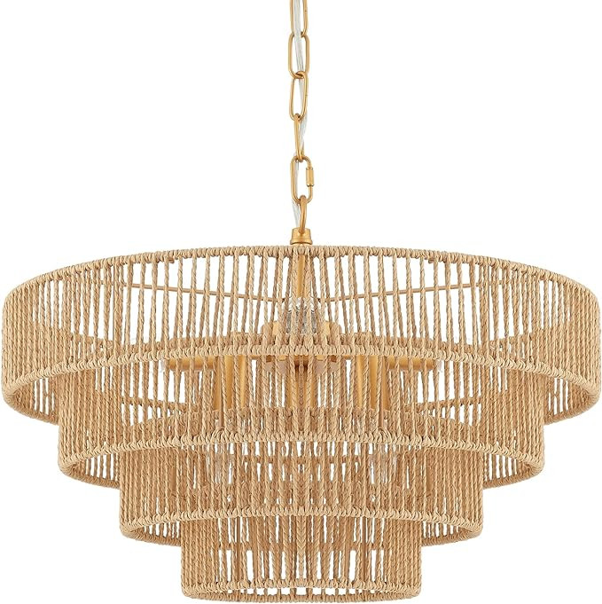 6-Lights Hand-Woven Rattan Pendant Light 4 Round Transitional Minimalist Boho Large Pendant Light... | Amazon (US)