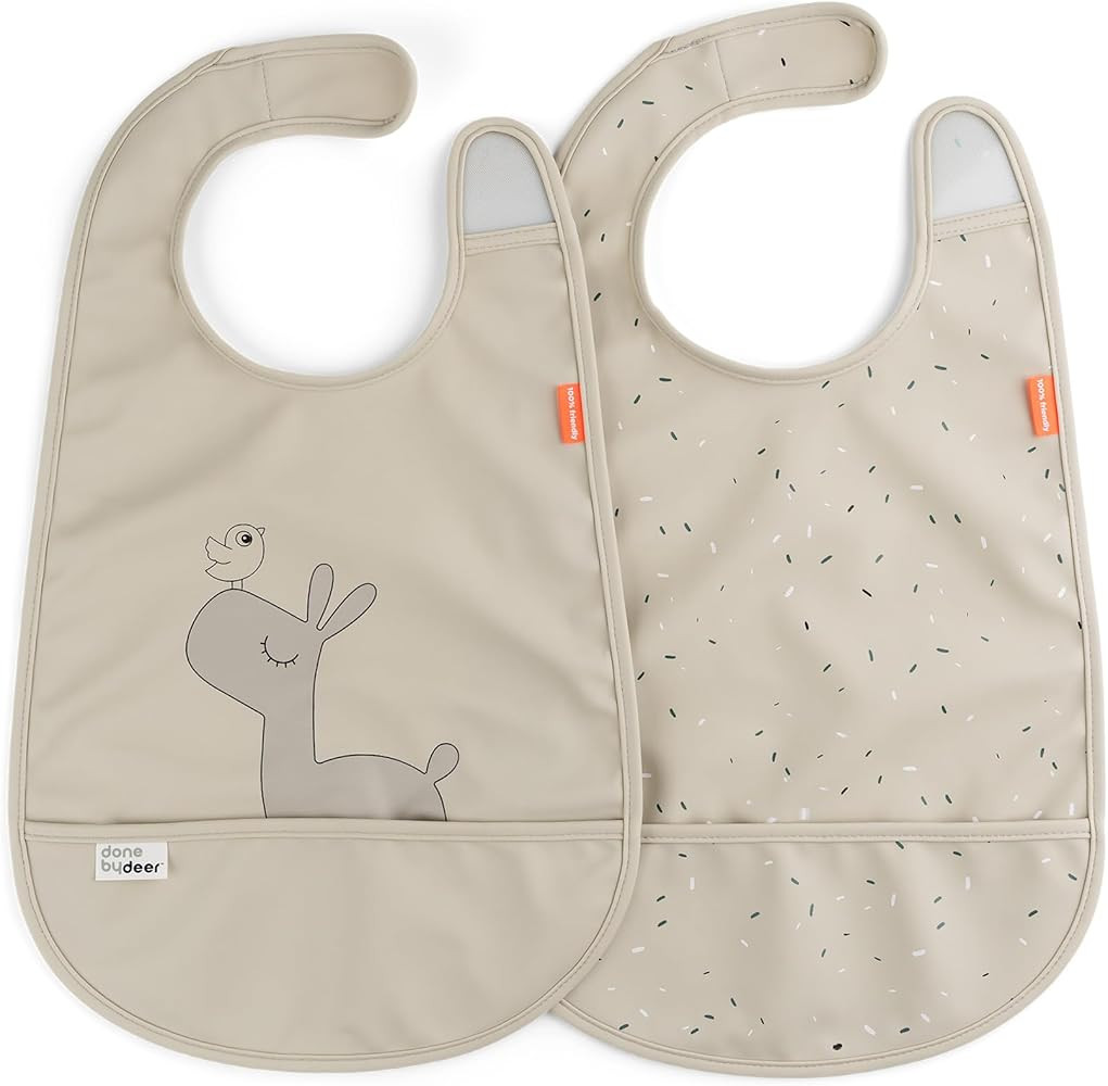 Done by Deer Bibs with Velcro Closure - 2 Pack Waterproof Bibs with Food Catcher Pocket, Soft and... | Amazon (US)