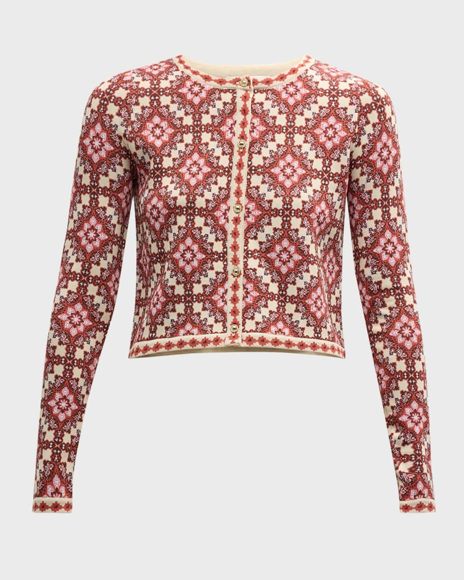 Cara Cara Bethany Fitted Jacquard Cardigan | Neiman Marcus