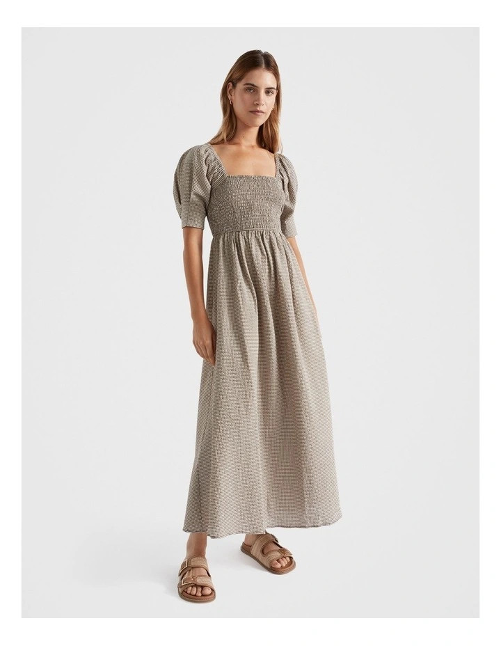 Textured Gingham Midi Dress in Cappuccino | Myer