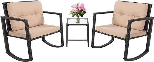 Wicker Patio Furniture Sets Outdoor Bistro Set Rocking Chair 3 Piece Patio Set Rattan Chair Conve... | Amazon (US)