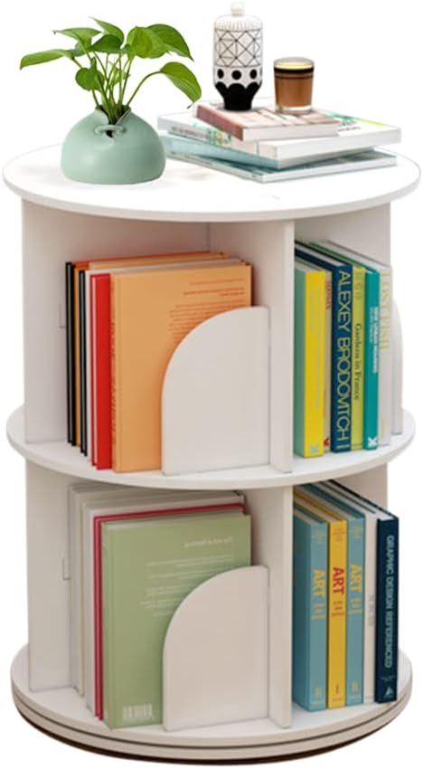 Headery 2-Tier Revolving Bookcase,360°Display Floor Standing Rotating Storage Bookshelf, Round S... | Amazon (US)