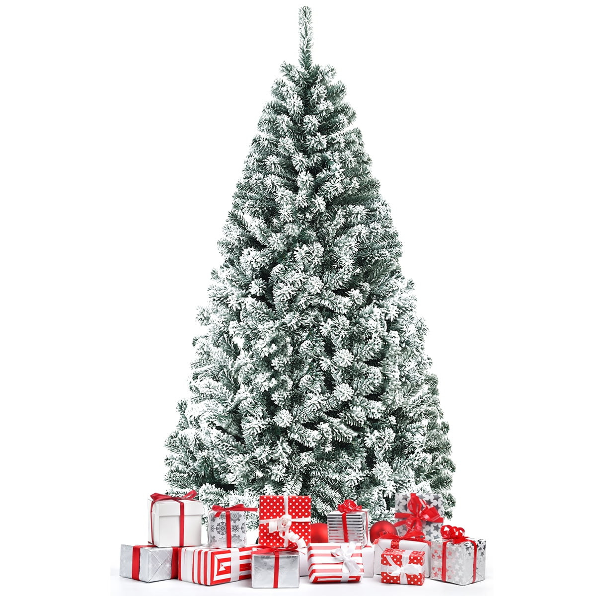 Gymax 6ft Snow Flocked Hinged Artificial Christmas Tree Unlit Holiday Decor | Walmart (US)