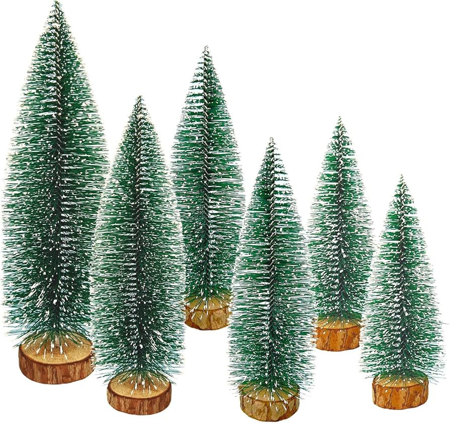 6 Pcs Mini Christmas Trees Bottle Brush Trees, Miniature Pine Christmas Tree Tabletop Mini Snow F... | Amazon (US)