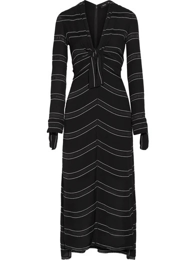 Proenza Schouler - Striped Crepe Midi Dress - Black | NET-A-PORTER (US)